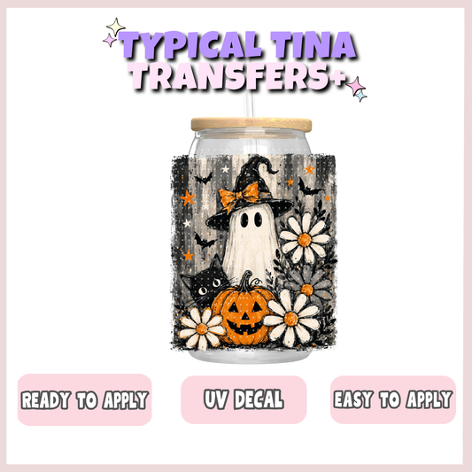 Cute Ghost with black cat | UV decals | POD