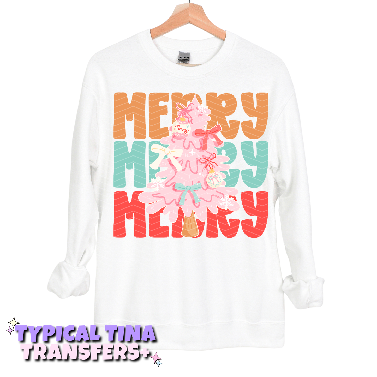 Merry Merry Merry pink christmas tree | DTF Transfers | POD