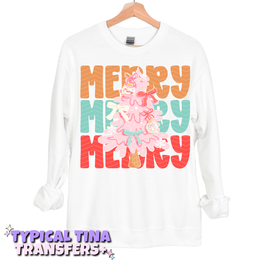 Merry Merry Merry pink christmas tree | DTF Transfers | POD